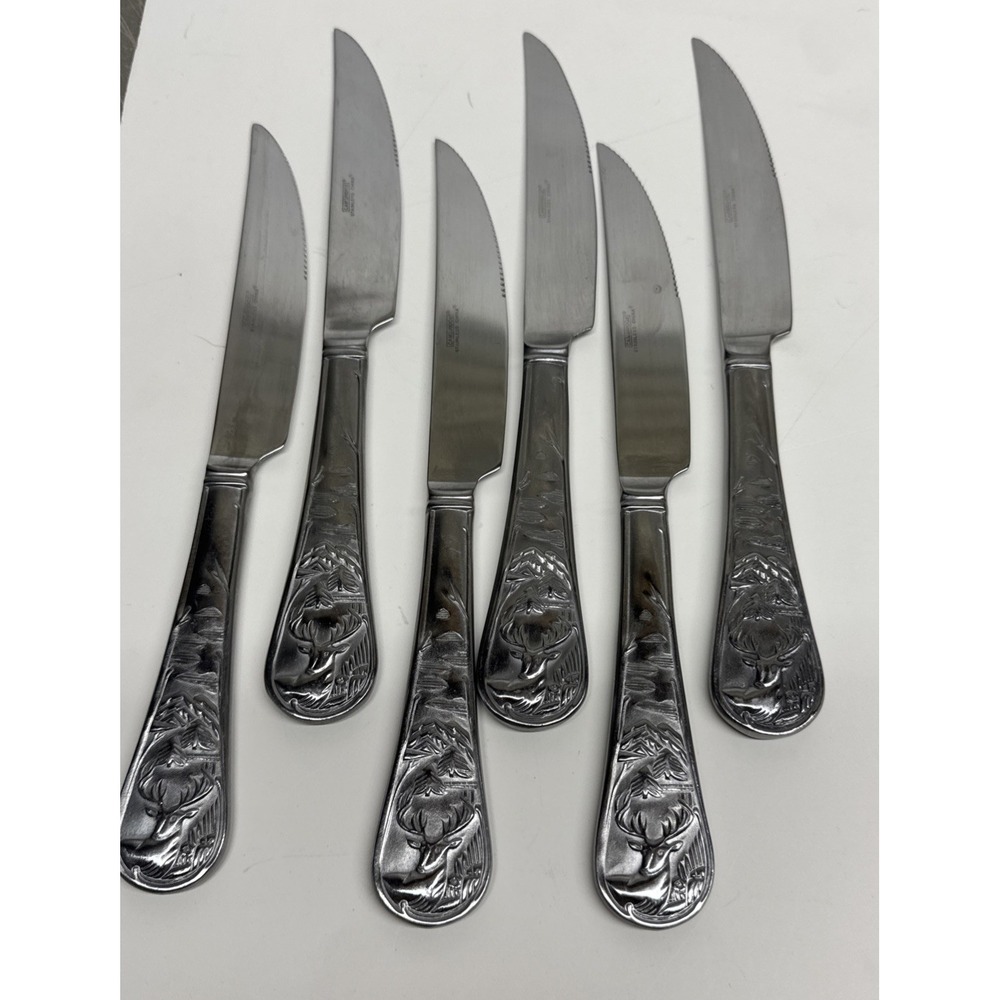 Cambridge Cabela's "Deer" Hollow Steak Knives Set of 6 Hunting decor